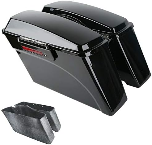 TCMT Hard saddlebags pair in vivid black ABS finish showing throw-over fitment style