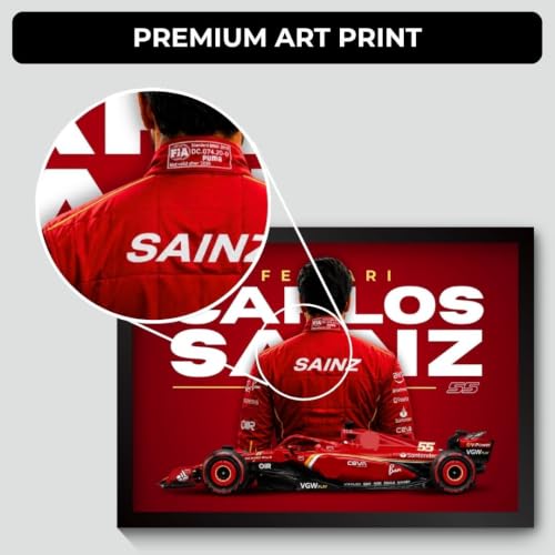 Image of Funk You Store Carlos Sainz Poster | Ferari F1 Poster | Framed F1 Driver A4 Sized (31 x 23 cm) | Carlos Sainz Posters | Car Frame for Wall, Formula 1 Frames | Formula 1 Framed (F 247)