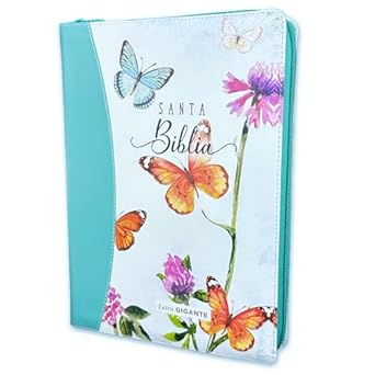 Biblia para Mujer Letra Gigante 15 puntos con Cierre Reina Valera 1960 turquesa floral con indice. Imitación de Cuero.