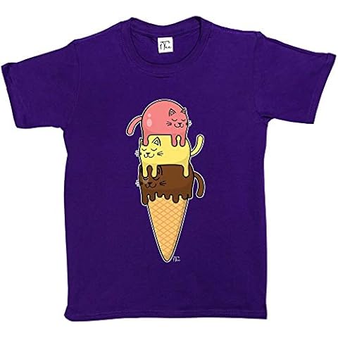 1Tee Girls Purple Cat Ice Cream T-Shirt Cover