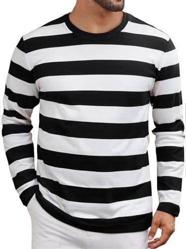 Men's Casual Striped Shirts Crewneck Long Sleeve Basic T-Shirt Basic Daily Work Stripe Tee Tops