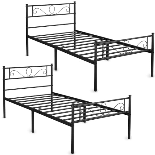 Yaheetech Set 2 Letti Singoli in Ferro Battuto 90x190 cm Nero