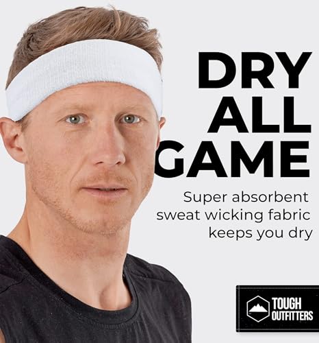 Image of Tough Headwear Terry Cloth Headband - Sweat-Wicking Running Head Band - Basketball Accessories - Headband for Washing Face