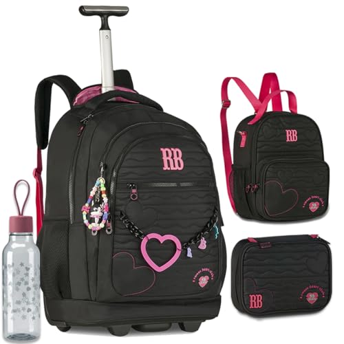 Kit Mochila Rodinhas Rebecca Bonbon RB 27009 Preta com Lancheira, Estojo Box e Garrafinha coleção 2026