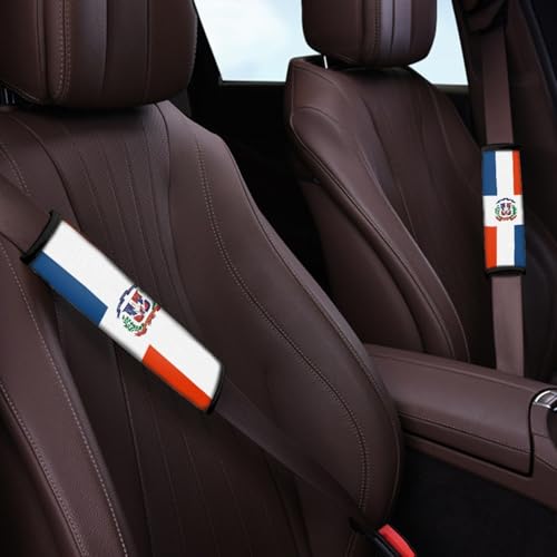 2-Pack Dominican Republic Flag Car Seat Belt Pads – Premium Soft Fabric, Comfortable and Supportive – Ideal for Cars, Trucks, SUVs – Show Your Dominican Pride