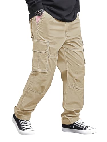 Image of Vogaan Casual Solid Men's Loose Fit Drawstring Cargo Pants with Multiple Pockets | Cotton Cargos for Men