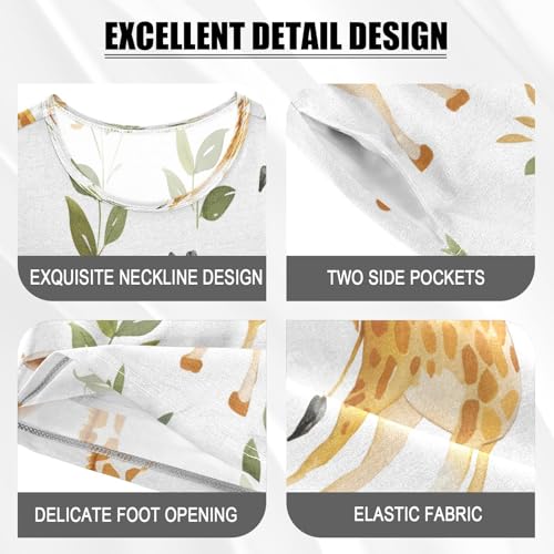 senya Short Sleeve Pajamas Sets Summer Cotton Sleepwear Brown Giraffe Leaves4