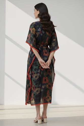 Image of Yash Gallery Womens Cotton Printed Kaftan Midi Dress Ethnic Wear
