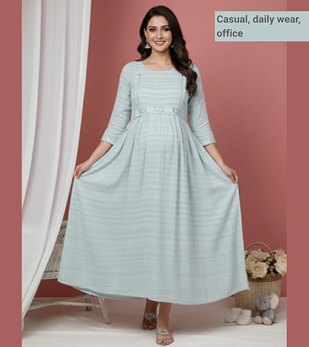 Image of DUMMY SHAPE Feeding Kurtis for Women Cotton Blend | Printed Pregnancy Flare Kurta with Dual Nursing Zippers to Pre & Post Partum | Maternity Dresses | Gifts for Pregnant Woman