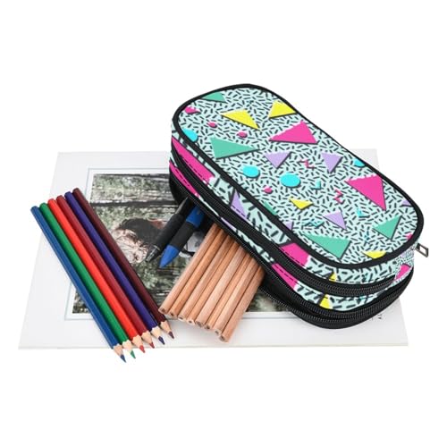 Image of ANANGTEE Memphis 80s 90s Pencil Case Pouch for Boys Girls Men Retro 10 | Large Capacity Makeup Bag, 3 Rings Zipper School Supplies Case, Office Desk Soft Organizers Pen Box