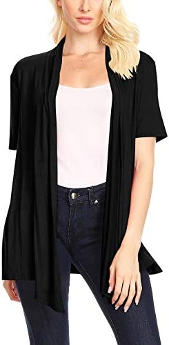 HEO CLOTHING Women's Plus Size/Reg Solid & Printed Open Front Draped Jacket Cardigan MADE IN USA, Hcd00004 Black, XX-Large