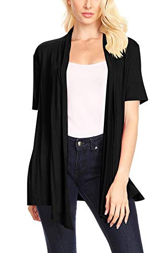 HEO CLOTHING Women's Plus Size/Reg Solid & Printed Open Front Draped Jacket Cardigan MADE IN USA, Hcd00004 Black, Large