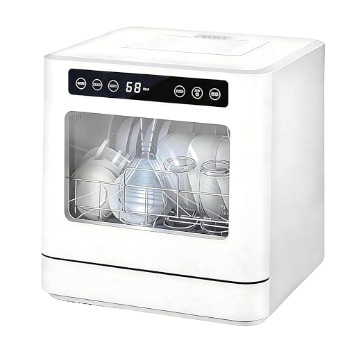 QIUNAOZI Mini Lavavajillas Portátil De Sobremesa, con Función De Alta Temperatura Y Secado Al Aire, 75 °C/167 °F, Doble Pulverización De 360°, para Lavar 8 Tazones Y Platos, Apto para 2 A 4 Personas