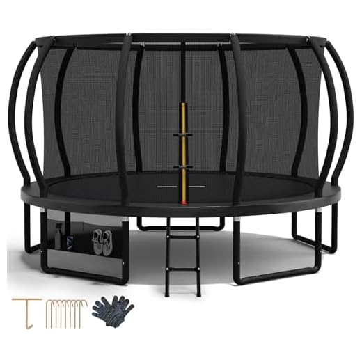Devoko Trampoline Extérieur Ø 228/305/366/427 cm, Certifié GS, pour Enfants, avec Filet de Sécurité, Couverture de Protection, Design Citrouille, Capacité de Charge 150 kg (Noir, 366 cm / 12 FT)