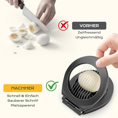 BIBURY Eierschneider aus Edelstahl, Eischneidewerkzeug, 2 in 1 Eierschneider Metall aus 304 Edelstahl, Professional Egg Slicer Schneider für Eier, Erdbeeren, weiches Obst(spülmaschinenfest) 4