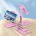 HZZADZXW Cell Phone Stand, Adjustable Angle and Height Cell Phone Holder for Desk, Foldable and Portable, Anti-Slip Silicone Pad, Compatible with All Mobile Phones and 4-8 Inch Devices, Pink