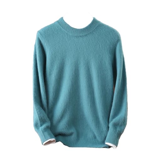Men's Half High Collar Pullovers Knit Sweater Winter Thickened Long Sleeve Sweater Wool Top Lake Blue
