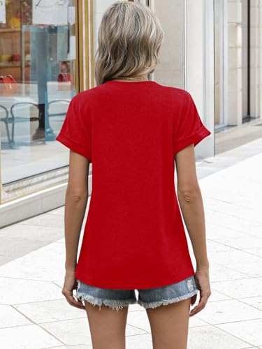 Image of EyMuse Womens Short Sleeve Henley Tops Fashion Casual V Neck Summer Tshirt | Summer Button Up Top Fashion Soft Basic Tees Blouses Spring Comfortable Classic Clothing Resort Wear for Women 2026