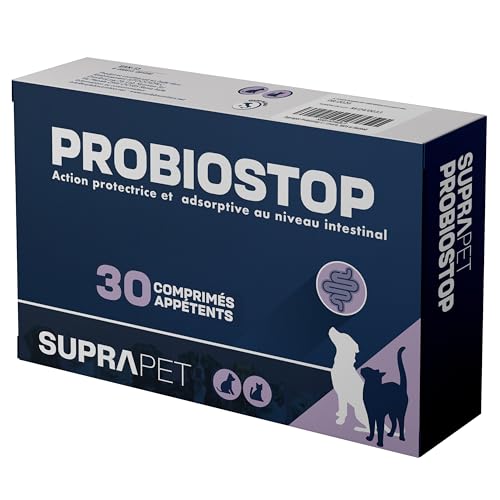 Suprapet Probiostop Probiotiques pour Chiens et Chats 30 comprimés - Combat la Diarrhée et Les Troubles Digestifs - Soutien pour la Flore Bactérienne de l'Intestin.