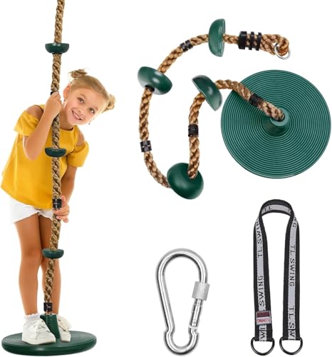 DECORLIFE Tree Swing for Kids, Adjustable Rope Swing Disc Swing for Outside with Platform Carabiners...