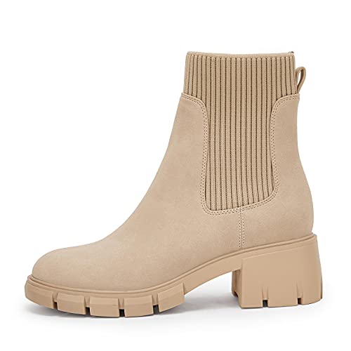 Image of Ruanyu Womens Platform Ankle Boots Elastic Chunky Block Heel Chelsea Booties Lug Sole Non-Slip Combat Shoes