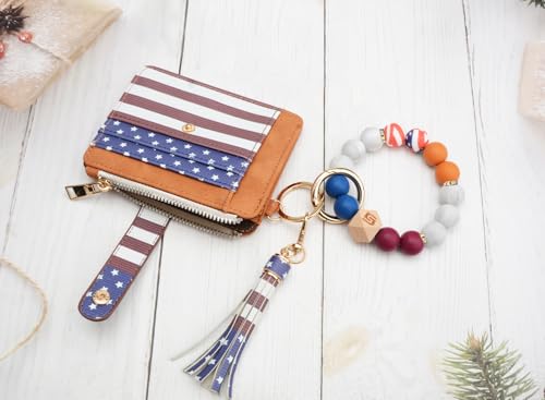 Image of COOLANS Silicone Bracelet Wristlet Wallet Credit Card Holder RFID ID Window Key Ring Tassel Slim Wallet Women Keychain Purse