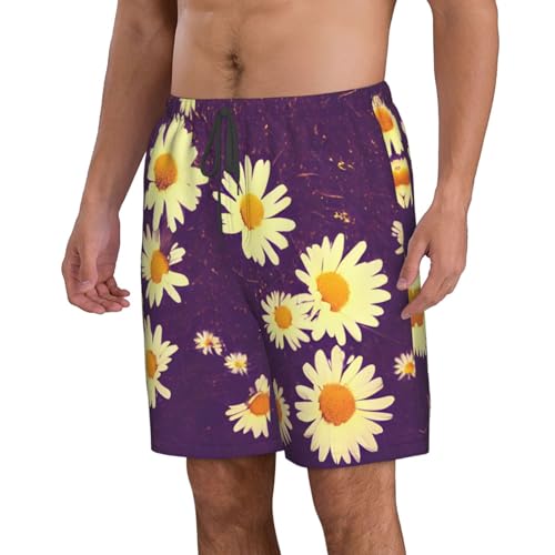 Daisy Purple Flowers Print Mens Casual Shorts Drawstring Summer Beach Stretch Shorts Novelty Swimtrunks2