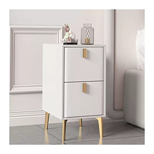 Mesilla de noche Mesita de noche de cuero artificial blanco con cajones, mesita de noche moderna y delgada con patas de metal dorado, mesa auxiliar for el hogar, apartamento, dormitorio Mesilla de noc