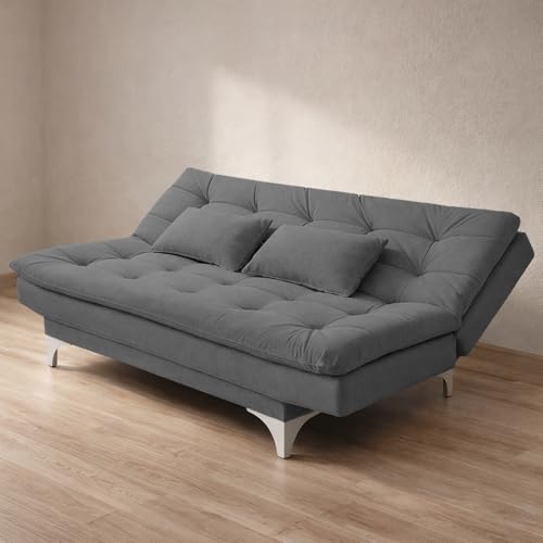 Image of Krancy Solid Wood 3 Seater Sofa Cum Bed with Ottomon | Convertible Wooden Couch for Living Room, Home & Office | Modern Designer Furniture | 1 Year Warranty | Dark Grey Color