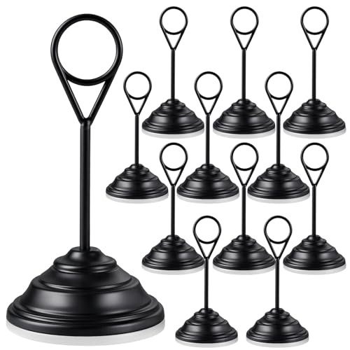Image of 12 Pcs Table Number Holders Black 4.7 Inch Metal Place Card Holders Table Number Stands Tabletop Sign Stands for Photos, Menu, Memo, Notes, Wedding, Restaurant, Banquet, Birthday