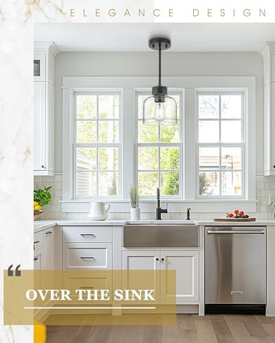 Image of 2-Pack 7 inch Pendant Lights Kitchen Island, Matte Black, Clear Glass