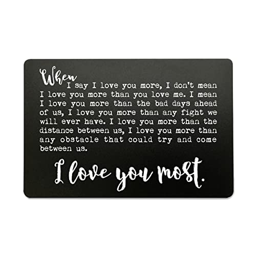 When I Say I Love You More Metal Wallet Card, Valentine's Day, Boyfriend Gift, Husband Gift, Wife Gift, Anniversary Wallet Insert Card, Sentimental Keepsake, Anniversary Gifts for Him (Black)