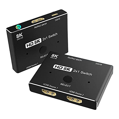 HDMI 2.1 Switch 8K HDMI Splitter 2 in 1 Out, BolAAzuL HDMI 2.1 Switcher 8K@60Hz 4K@120Hz 48Gbps 2 Input 1 Output Unidirectional for X-Box PS5 PS4 Blue-ray Player Projectors Monitors