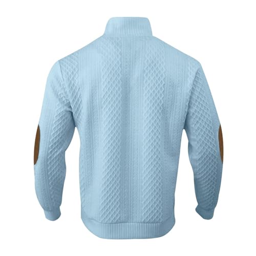 Men's Casual Sweatshirt Jacquard Stand Collar Button Elbow Patch Long Sleeve Pullover Tops Vintage Western Shirt Tops4