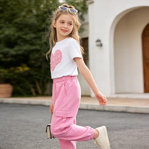 Image of Tween Girl Clothes 2 Piece Outfit Summer Short Sleeve Top + Jogger Pants Spring Fall Clothing Set Size 4-14 Years