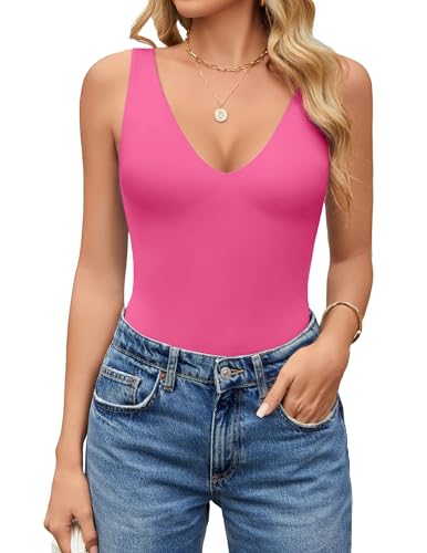 Avidlove Women's Sexy Plunge Deep V Neck Bodysuit Double Lined Sleeveless Thong Body Suit Leotard for Going Out Tank