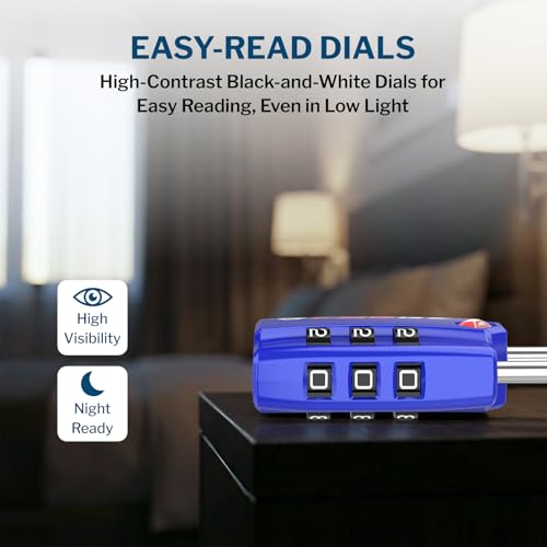 Image of Forge Open Alert TSA Approved Luggage Locks - 3 Digit Combination, Easy Read Dials, Zinc Alloy Body (Blue 4Pk)