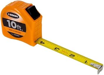 Keson PGT1810V Short Tape Measure with Nylon Coated Steel Blade and Toggle Lock Graduations ft., in, 1/8, 10 ft. Length x 5/8" Width