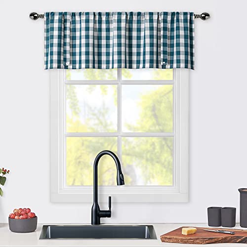 Zjdecor Navy And White Buffalo Plaid Tie Up Valance Curtains, Buffalo Check Gingham Farmhouse Adjustable Tie-Up Shades Window Treatment Kitchen Curtains For Cafe Bathroom Windows, 56 X 18, Navy #TOP1