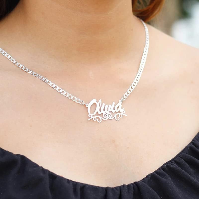 Miniatura 4 de Collar con nombre de oro de 10 quilates personalizado para mujer, oro macizo de 10 quilates, 14 quilates, 18 quilates, piedra natal de piedra natal