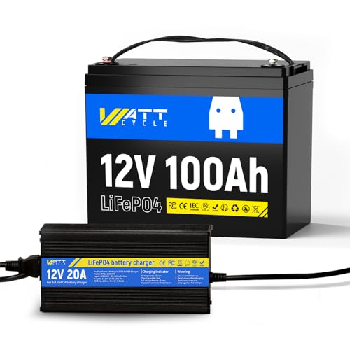 Image of WattCycle 12V 100Ah LiFePO4 Deep Cycle Battery - BCI Group 24, 15000 Cycles, 100A BMS, -4℉ Protection for RV Boondocking, Golf Cart, Marine & Home Energy Storage with 12V 20A Charger