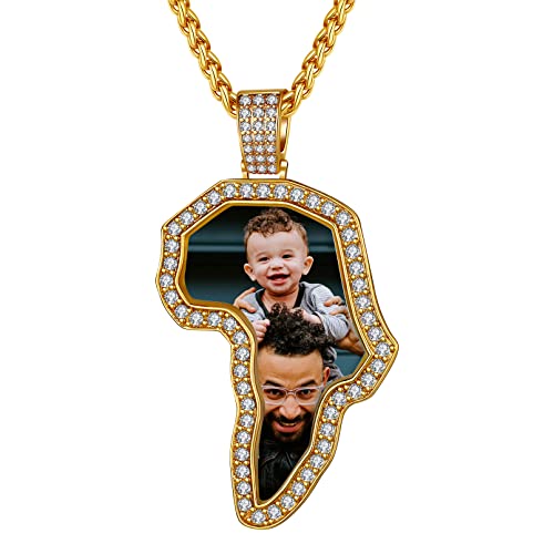 Custom4U Picture Necklace Personalized Photo for Men Women Steel/18K Gold Plated/Black Custom Angel Wings/Heart Pendant Necklace with Picture Memory Circle Chain 18-30 Inch,Hip Hop Jewelry+G