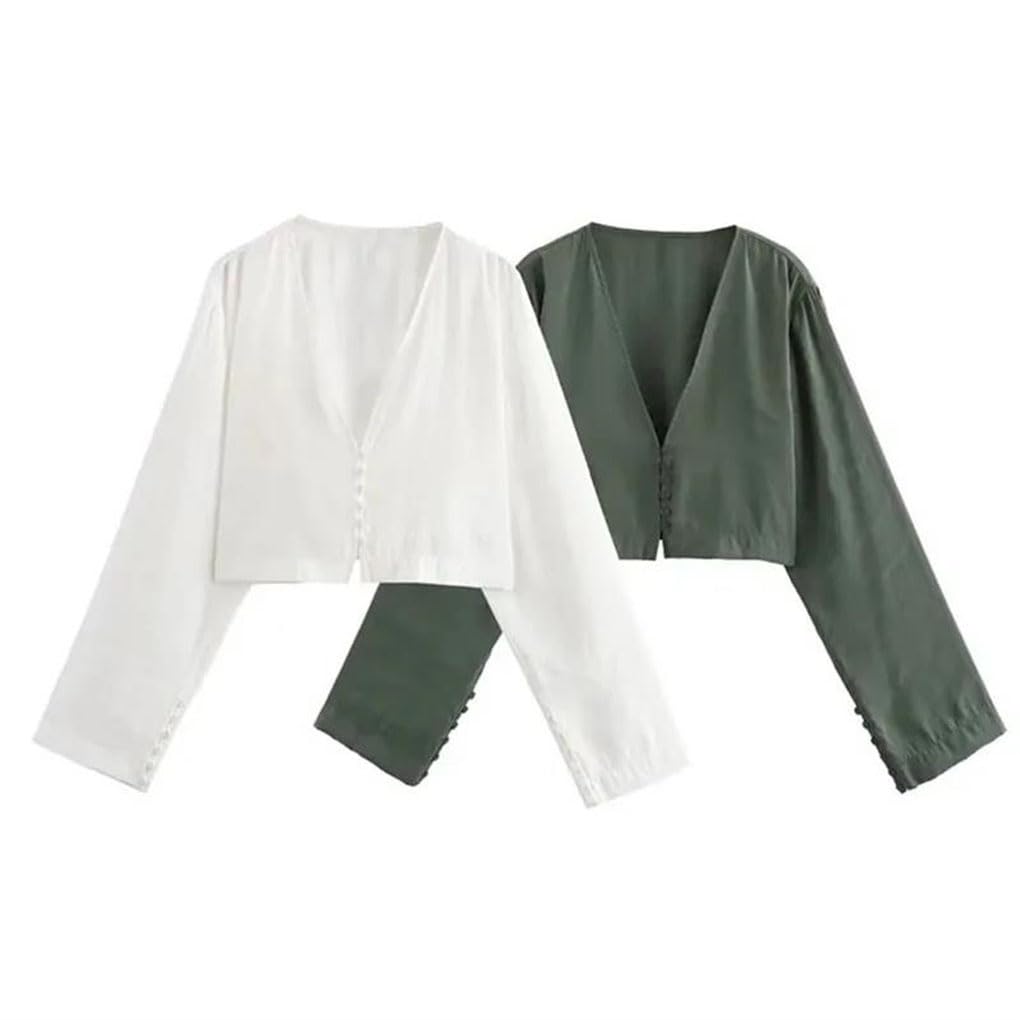 Blusas para mujer, con cuello en V, estilo casual, manga larga, con botones, holgadas