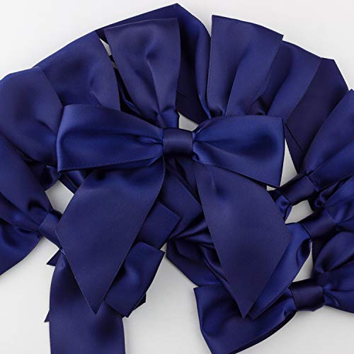 7Rainbows 20pcs Boutique 4.5" Navy Blue Satin Ribbon Bows for Craft Sewing Scrapbooking Wedding and Gift Wrapping