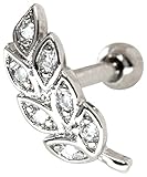 [From da Phactory] フロム ダ ファクトリー リーフ ジュエル ストレートバーベル サージカルステンレス 軟骨ピアス ボディピアス 1個(16G,シルバー)