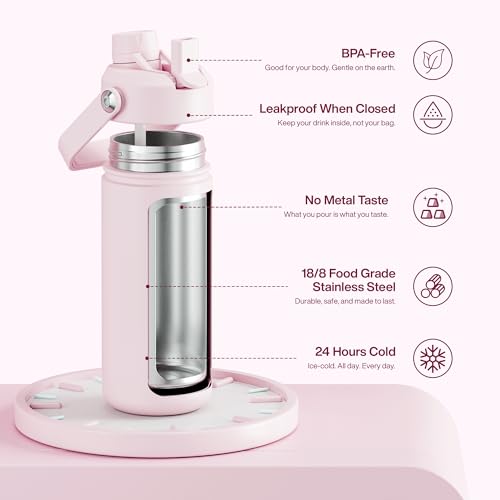 Image of ENCOOL Insulated Water Bottle with Straw Stainless Steel Water Bottle, Leak-Proof, BPA-Free, Double Wall Vacuum Keeps Cold for 24 Hours for Sports, Travel, School (18 oz, Cotton Candy)