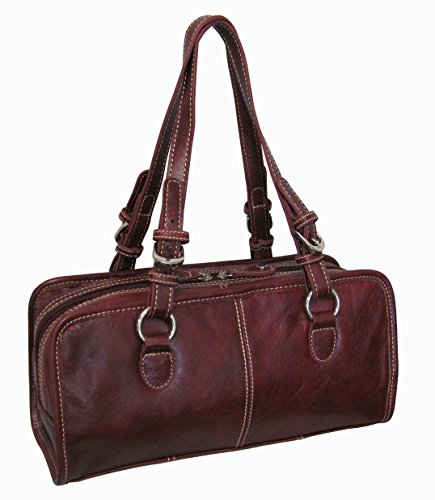 Classy Belt Stitched Leather Satchel (#1828-0249) (Red)