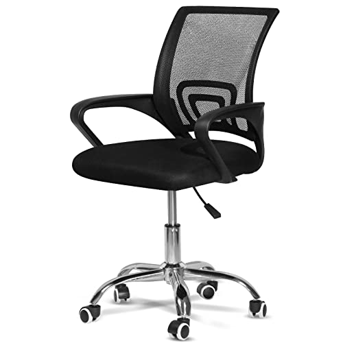 SKY-TOUCH Office Chair Breathable Mesh Computer Chair with Lumbar Support Height Adjustable Desk Chair with Armrest for Home Office Study - 49x56x95cm