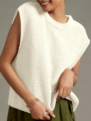 Saodimallsu Womens Sleeveless Crewneck Sweaters Ribbed Knit Tank Tops 2025 Trendy Sweater Vest2