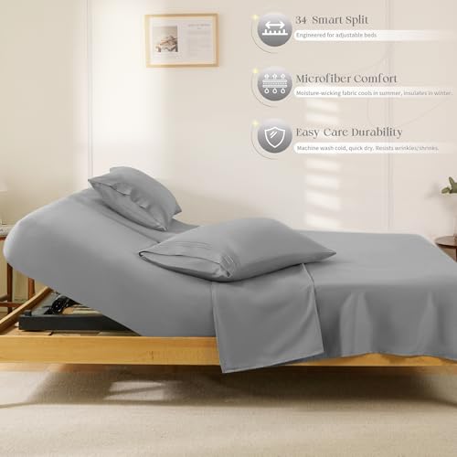 Manyshofu 4 Piece Split Head California King Sheets Sets for Adjustable Bed Sheet, Flex Head Split Top Cal King Sheets Grey Sheet Set - 1800 Thread Count Bedding Set with 14-16 Inch Deep Pockets by Manyshofu - Image 2